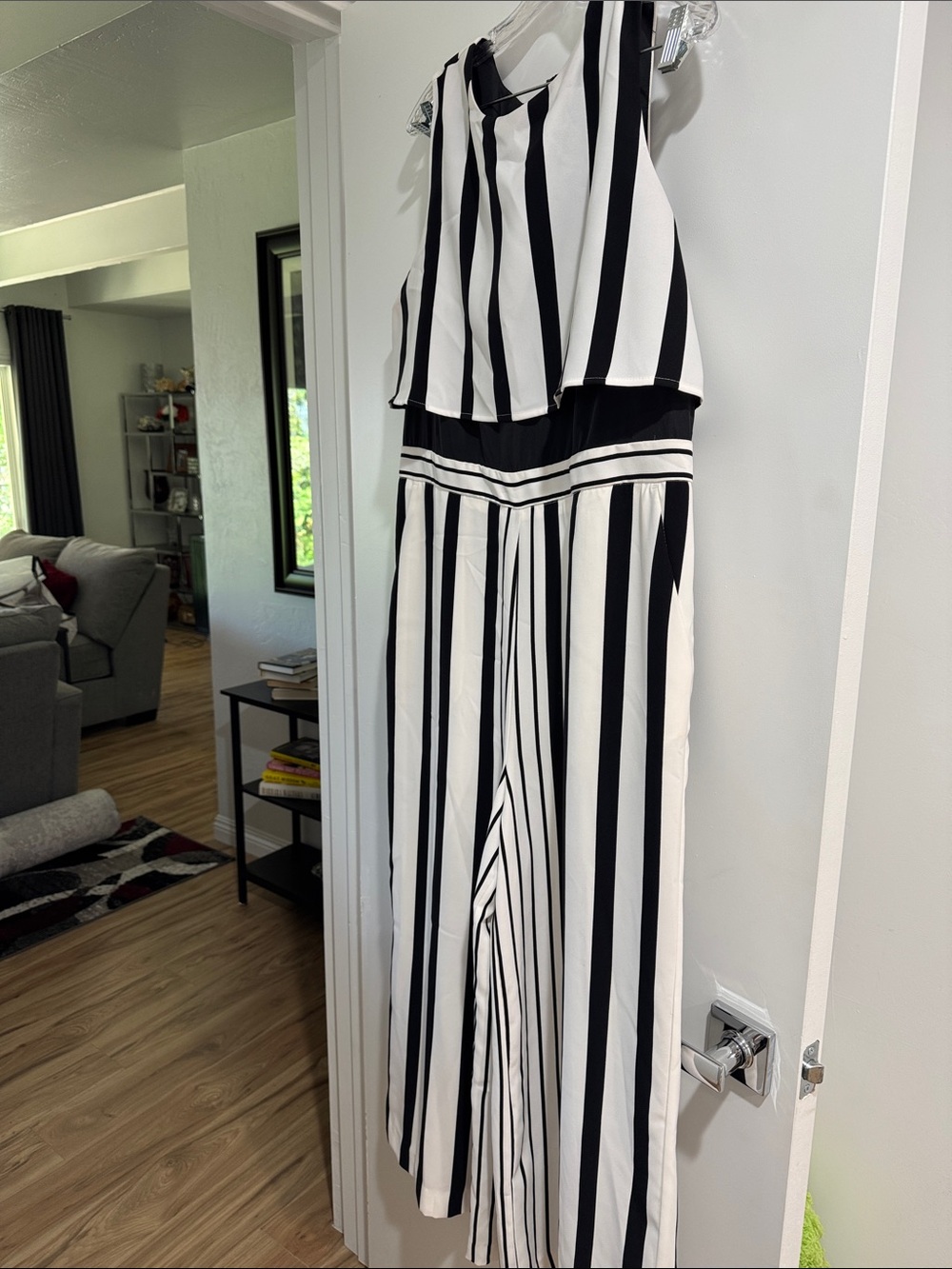 Midnight Velvet Black & White Vertical Stripe Jumpsuit P10